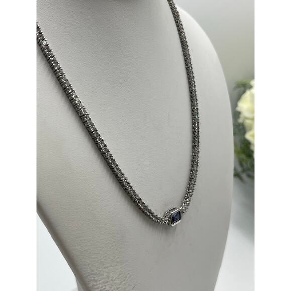YGI Sterling Silver lolite/Tanzanite Emerald Cut Center Stone CZ Tennis Necklace - Picture 16 of 16